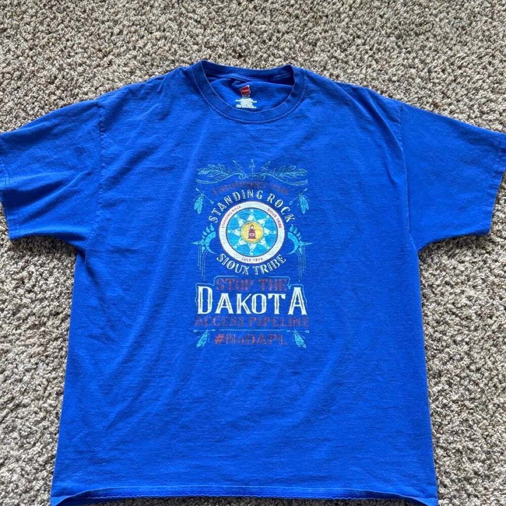 Hanes Standing Rock Sioux Tribe T-Shirt XL Blue Stop Dakota Access Pipeline